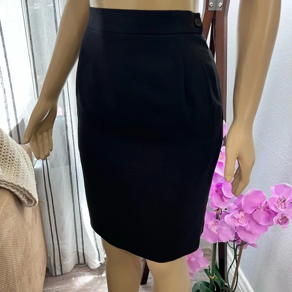 I Magnin Black Wool Pencil Skirt Size 6 Vintage Retro Pockets